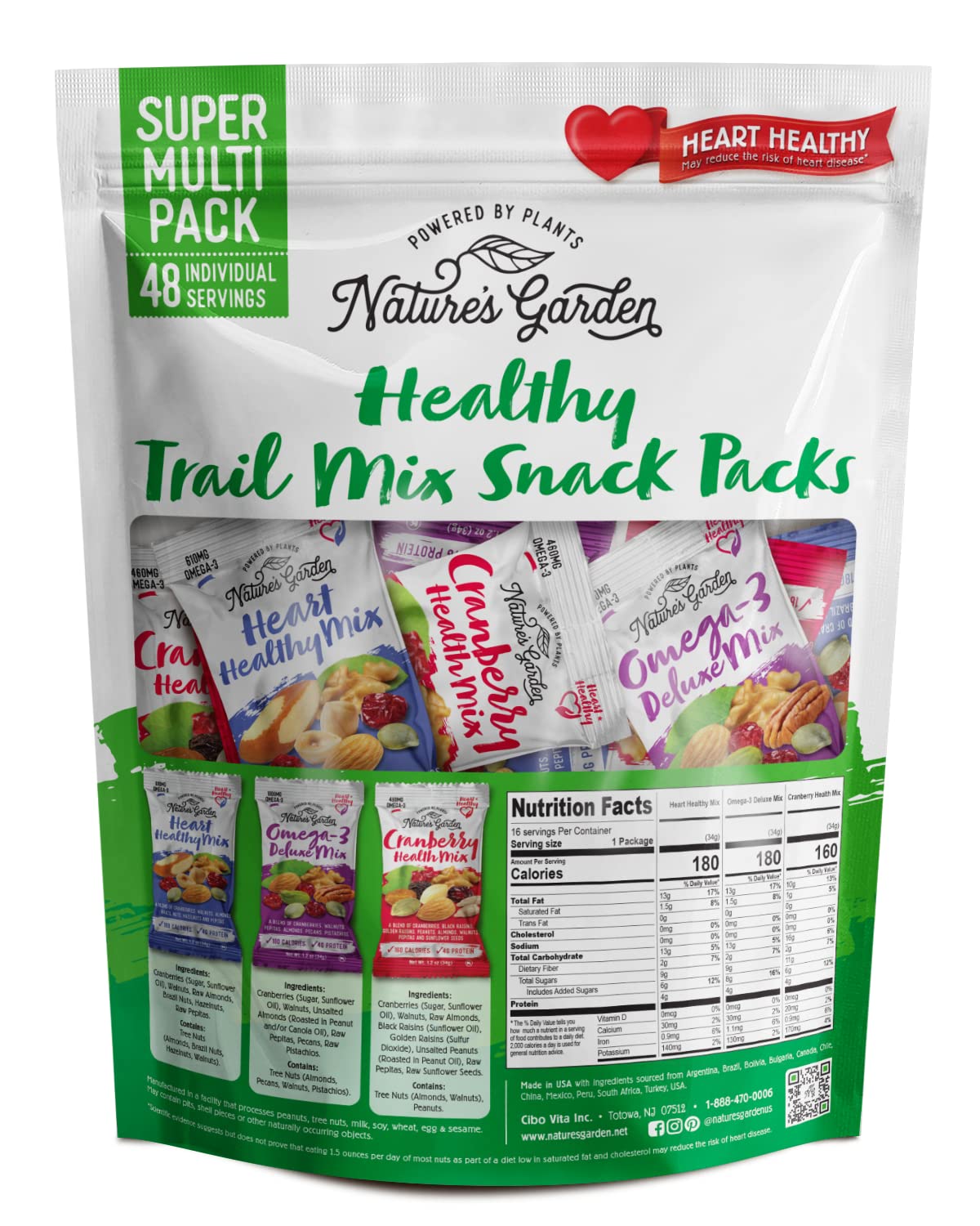 Natures Garden Healthy Trail Mix Snack Pack - Premium Nuts and Seeds, 57.6 oz, Food Allergy Free, 48 Individual Bags
