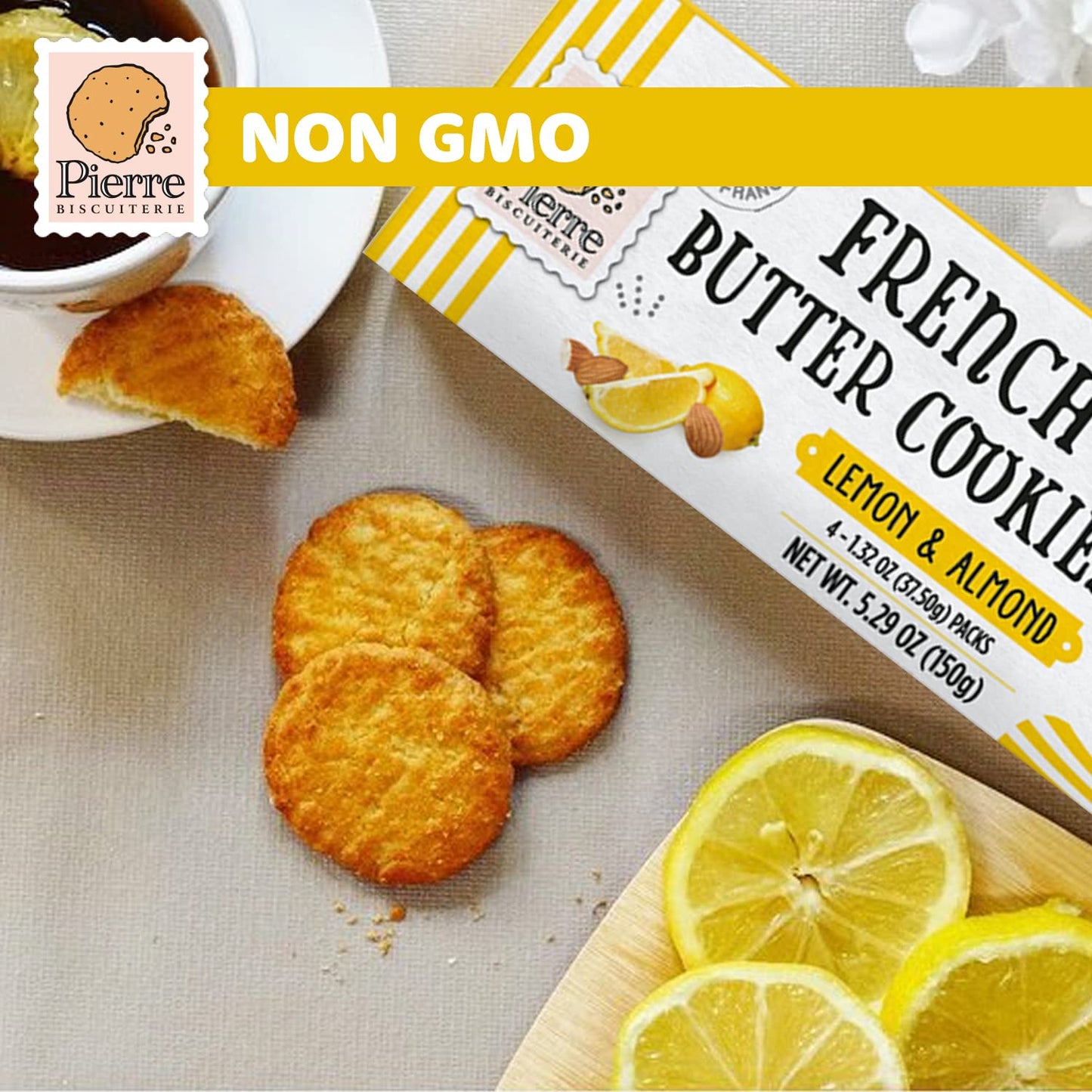 PIERRE BISCUITERIE Lemon & Almond French Butter Cookies, 5.29 OZ