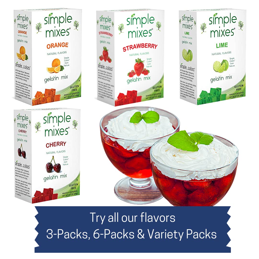 Simple Mixes Natural Gelatin Dessert, Strawberry, Healthy Snack, Dye-Free, No Gluten or Fat, Kosher, 3 Pack