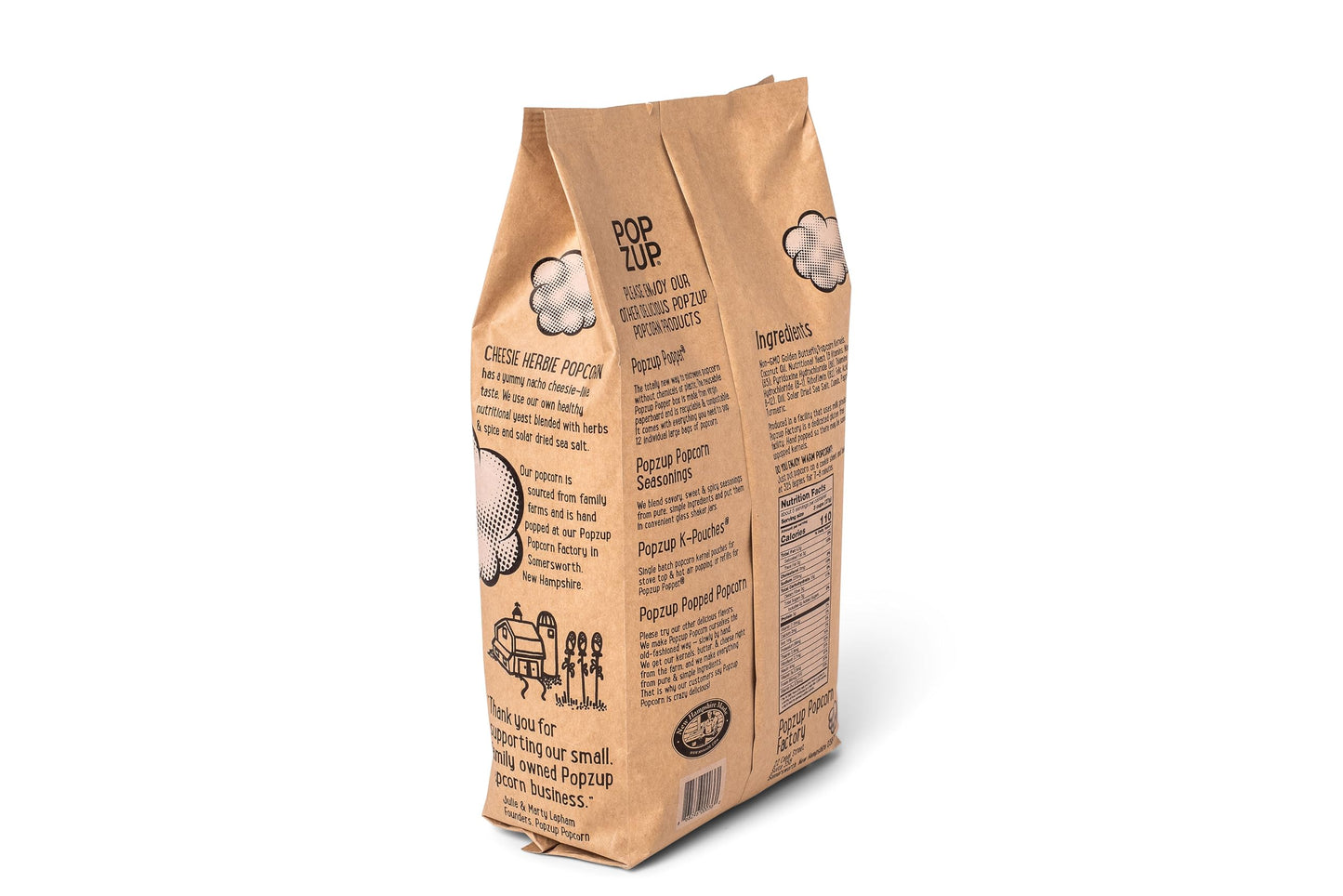 Popzup Popcorn Two Bags - Popped & Seasoned By Hand With Pure And Simple Ingredients, Gluten Free And Non-Gmo (Cheesie Herbie)