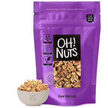 Walnuts Halves & Pieces | Raw - 100% Natural | 2 Lb | Raw Unshelled Walnuts | Packed In New York Zip-Seal Bag For Exceptional Freshness By Oh Nuts