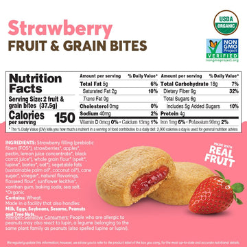 Olyra Strawberry Organic Fruit Bars, Prebiotic High Fiber Snack, Gut Health, Fruit Filled & Whole Grain Bites, Kids Healthy Snac