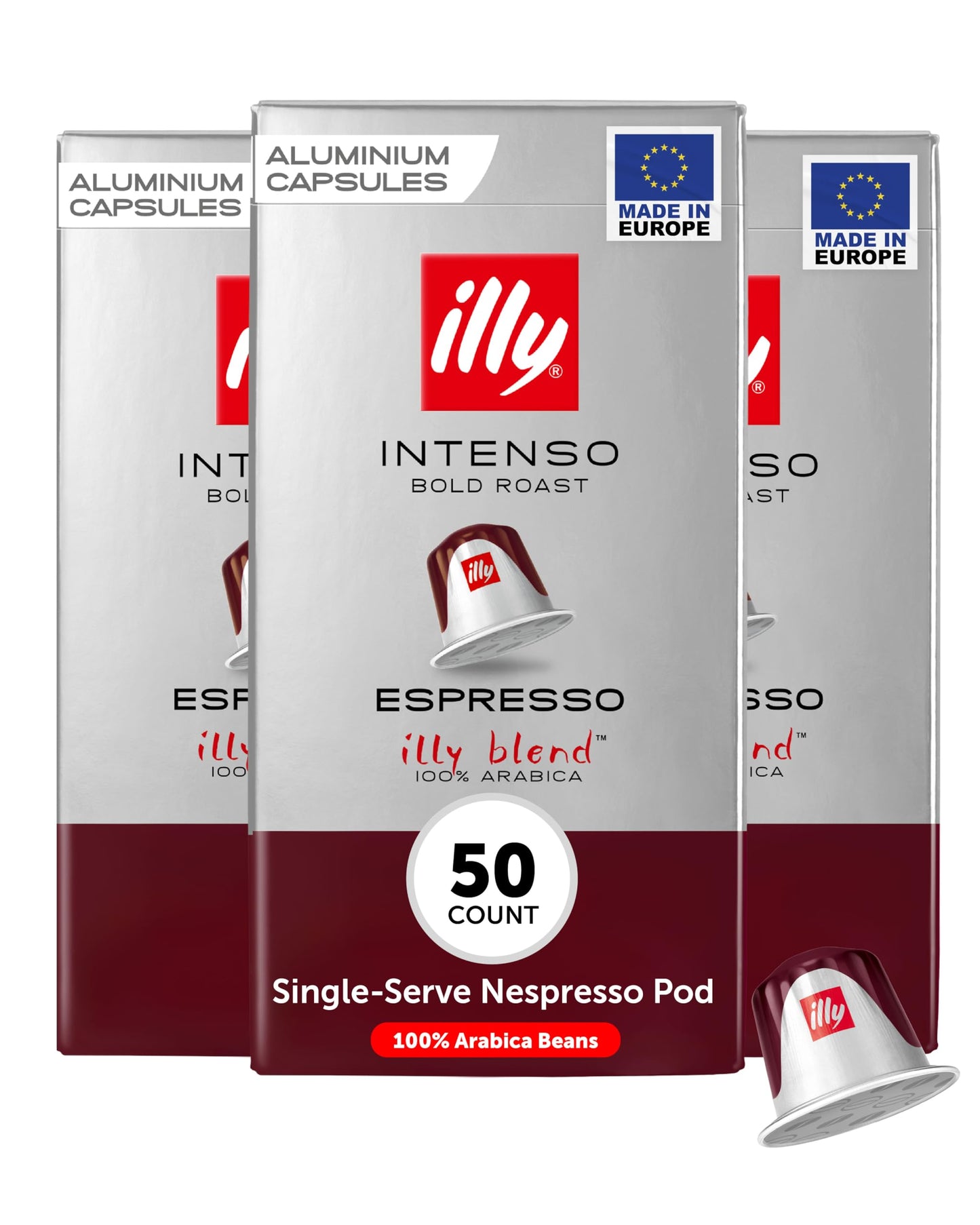 Illy Aluminum Espresso compact pieces for Nespresso - Intenso Bold Roast Coffee - 10 Count (Pack of 5) - Full of Flavor, Notes of Cocoa