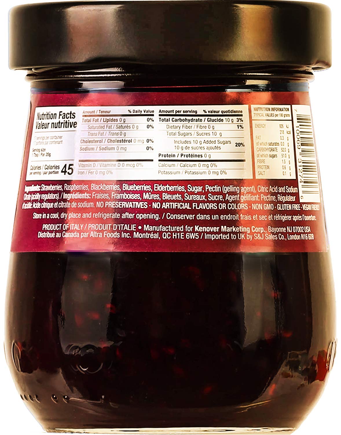 Tuscanini Premium Italian Forest Fruits Preserves, 11.64 Oz Jar, Spreadable Fruit Jam, No High Fructose Corn Syrup, No Preservat