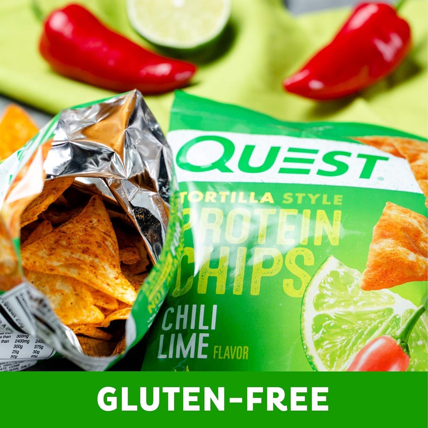 Quast Tortilla Style Protein Chips, Chili Lime, 1.1oz - 4 Count Bags