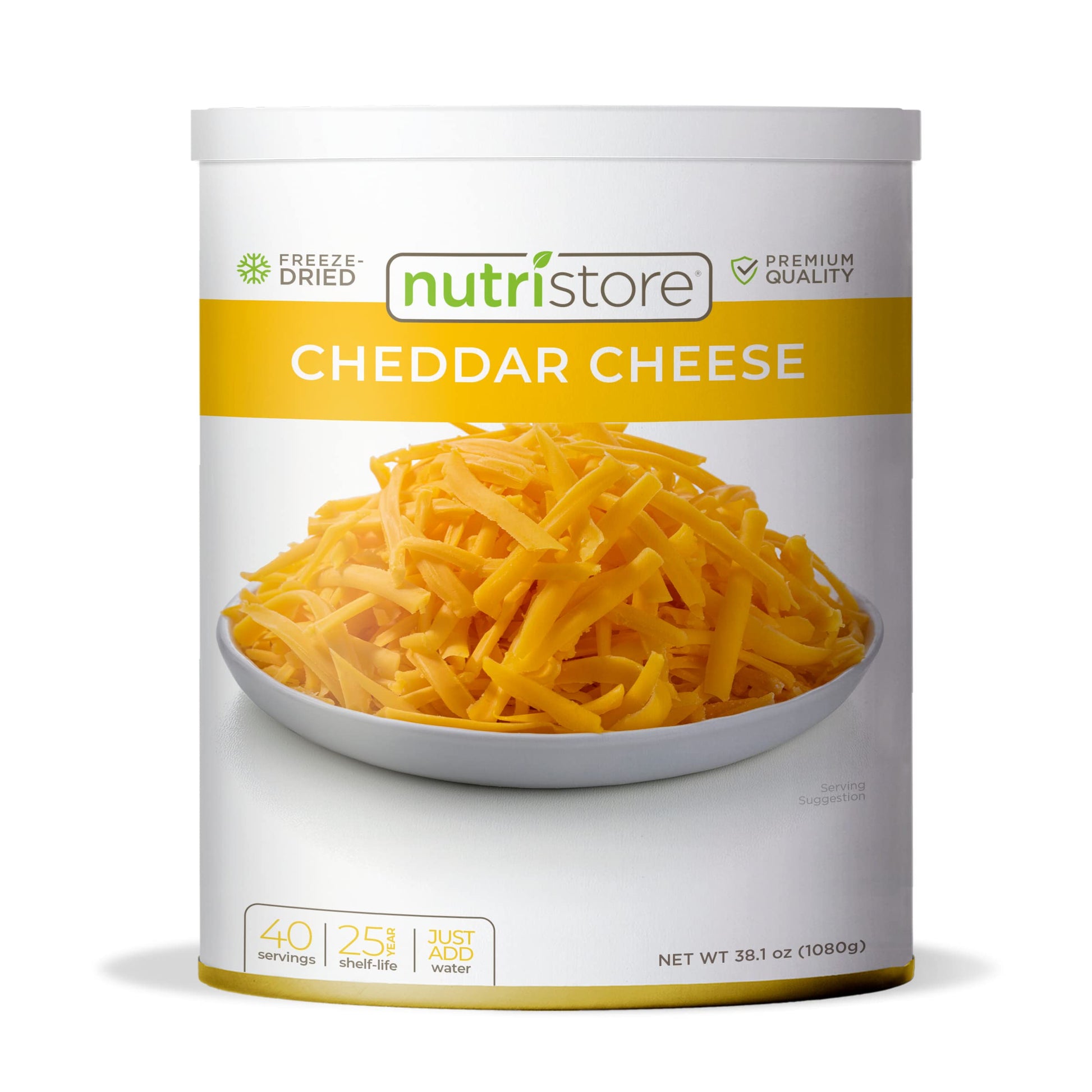 Nutristore Freeze-Dried Cheddar Cheese Shredded  Amazing Taste & Quality  Perfect For Snacking, Backpacking, Camping, Or Home Me