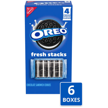 Oreo Fresh Stacks Chocolate Sandwich Cookies, Bulk Travel Snacks, 6 Boxes (24 Multi Snack Packs)