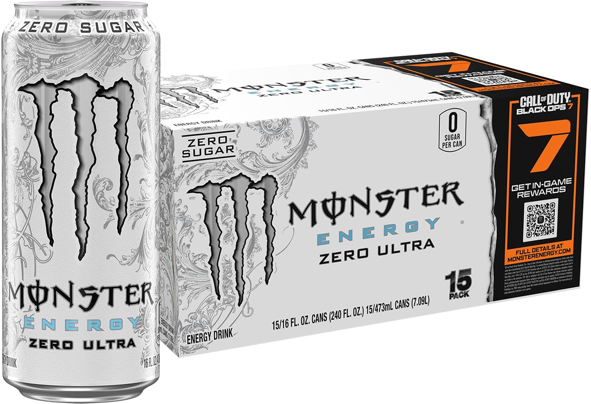 Monster Energy Zero Ultra Sugar Free Energy Drink, 16 Fl oz, Pack of 15, White