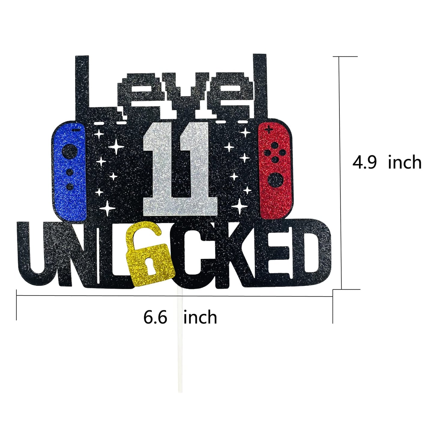 ximoogoooz Video Game Cake Topper for 11th Birthday, Neon/Iridescent, Paper, Kids Party Decoration