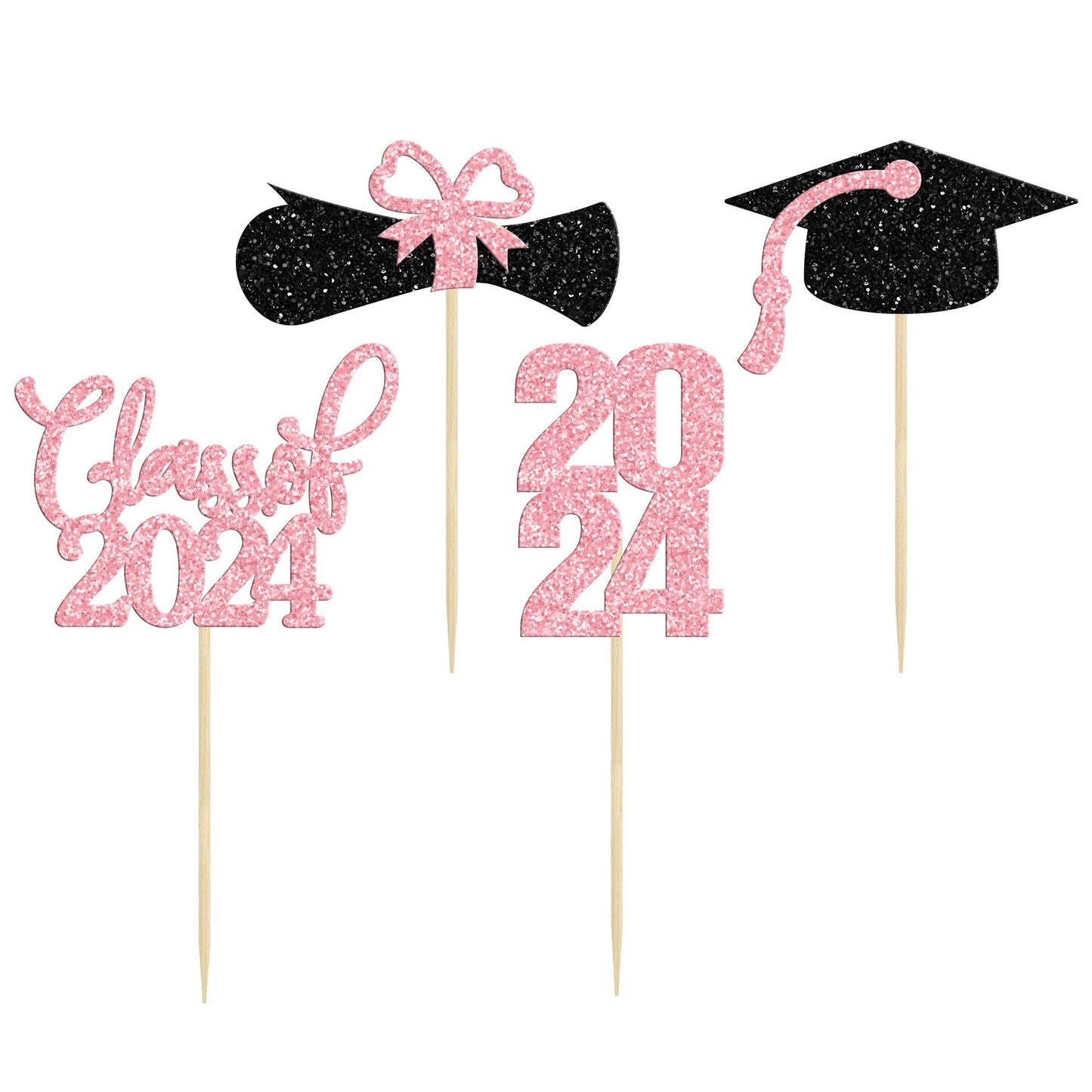 36 Pack 2024 Graduation Theme Cupcake Toppers Glitter Class Of 2024 Diploma Graduation Cap Cupcake Picks 2024 Graduation Theme P