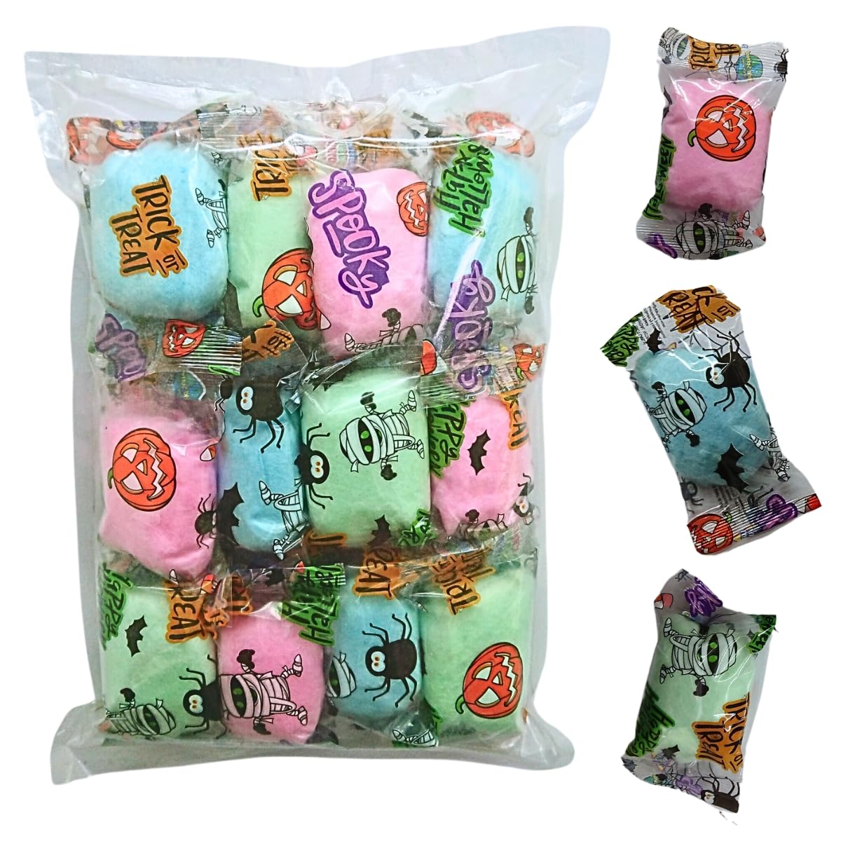 Lupy Lups! Cotton Candy Party Pack Halloween Edition - 0.5 oz 24 Pack Each, Individually Wrapped - Perfect for Stockings, Treats