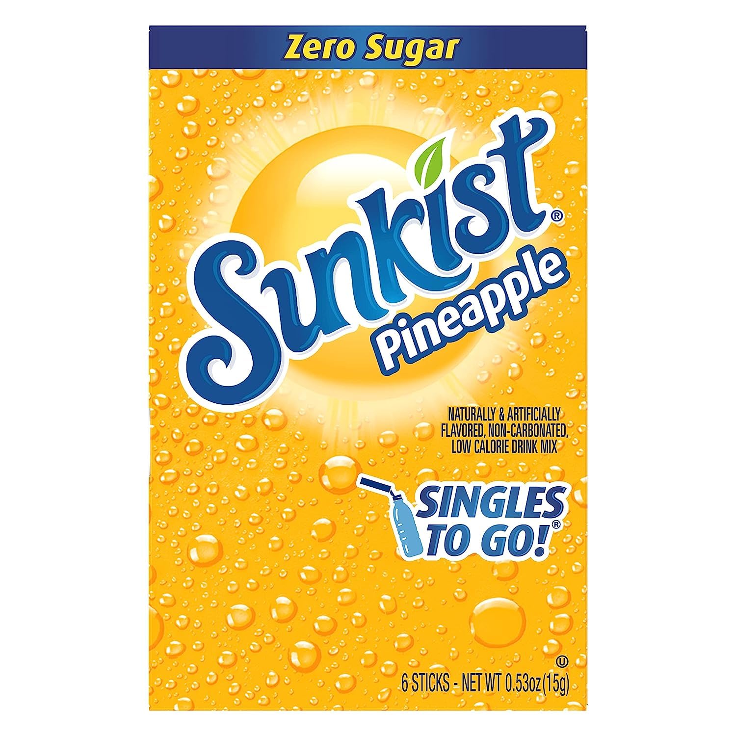 SINGLES TO GO! Sunkist Soda Pineapple Drink Mix, 0.53 oz, 6 ct (Pack of 16)