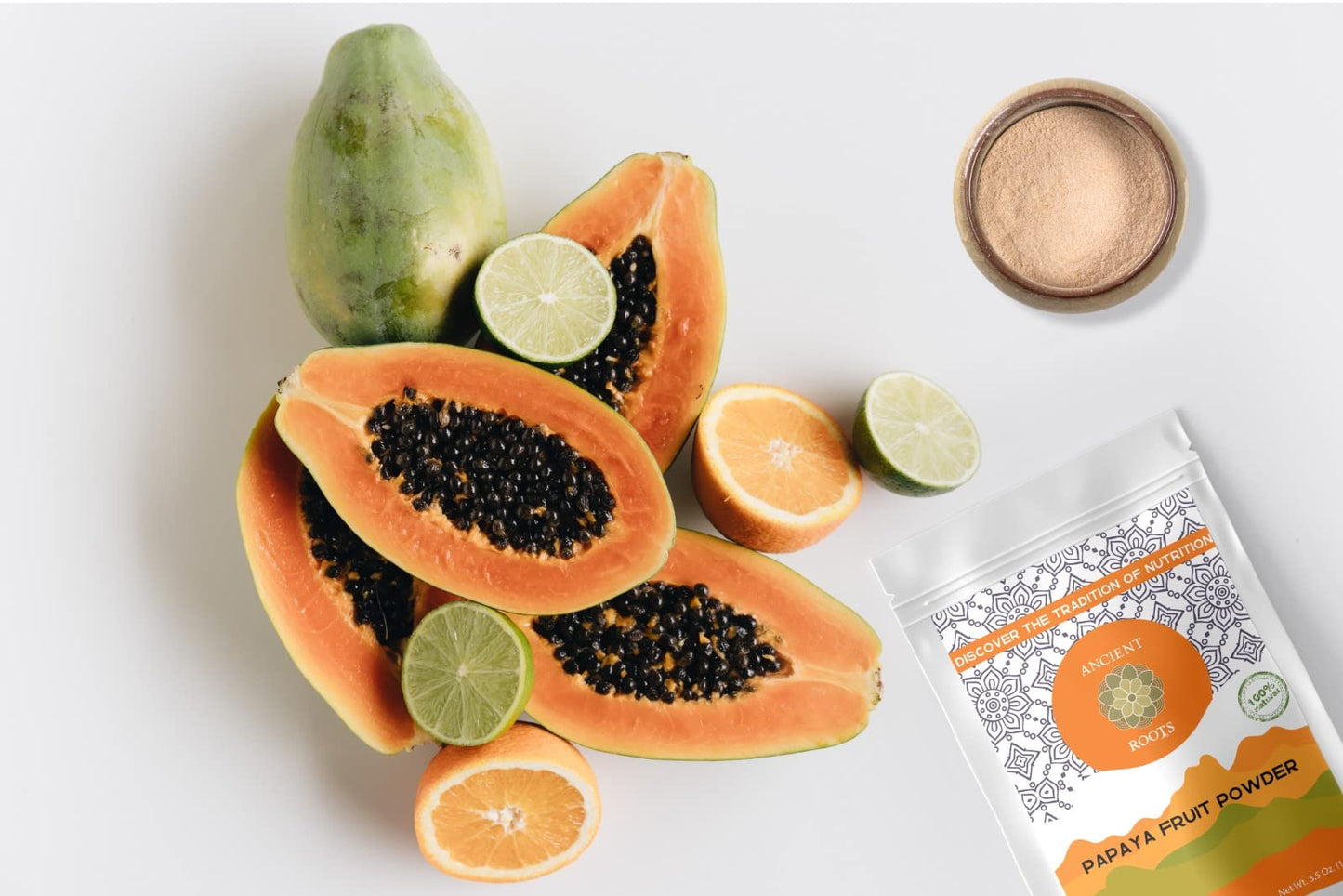 Ancient Roots Papaya Fruit Powder - Natural Food Coloring, No Added Sugar, Filled With Antioxidants, Digestion Support, Tropical