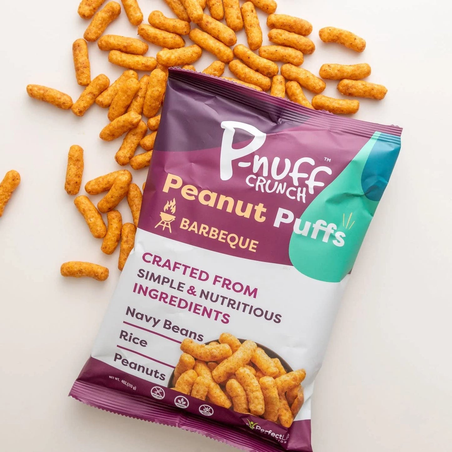 P-Nuff Crunch Peanut Butter Puffs - Vegan, Gluten Free, Low Calorie Snacks, 4 Oz Bag (Pack of 15)
