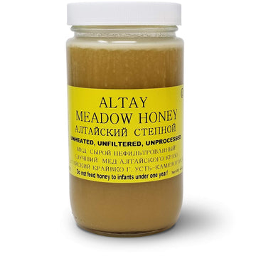 Altay Raw Meadow Honey - 100% Pure, Unfiltered, Unpasteurized, Ethically Sourced - Glass Jar, 454g / 16oz