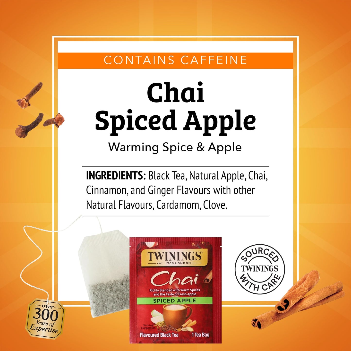 Twinings Spiced Apple Chai Black Tea Individually Wrapped Bags, 20 Count (Pack of 1), Sweet, Savoury Spices, Caffeinated, Enjoy