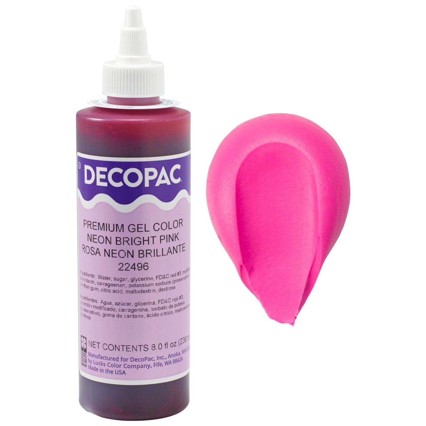 DecoPac Premium Gel Food Coloring - Neon Bright Pink - 8oz - Highly Concentrated, Food Safe for Baking, Fondant, Frosting, Piping Gel