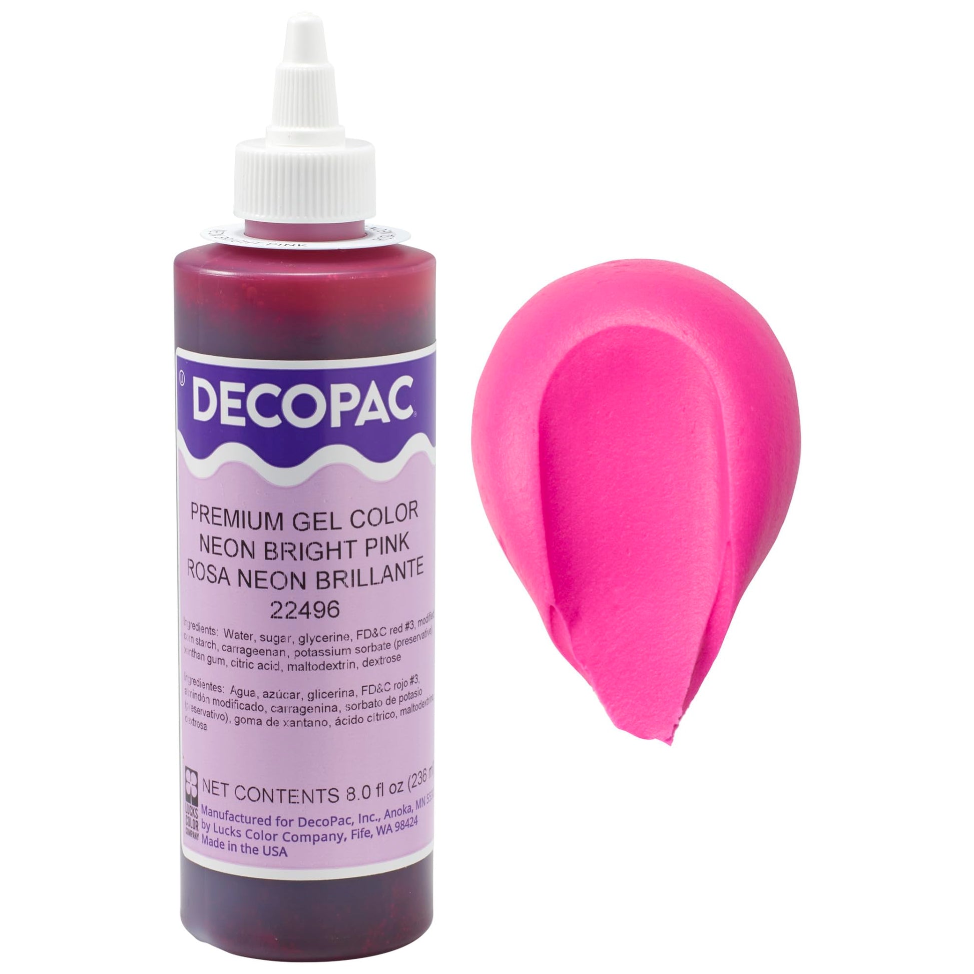 DecoPac Premium Gel Food Coloring - Neon Bright Pink - 8oz - Highly Concentrated, Food Safe for Baking, Fondant, Frosting, Piping Gel