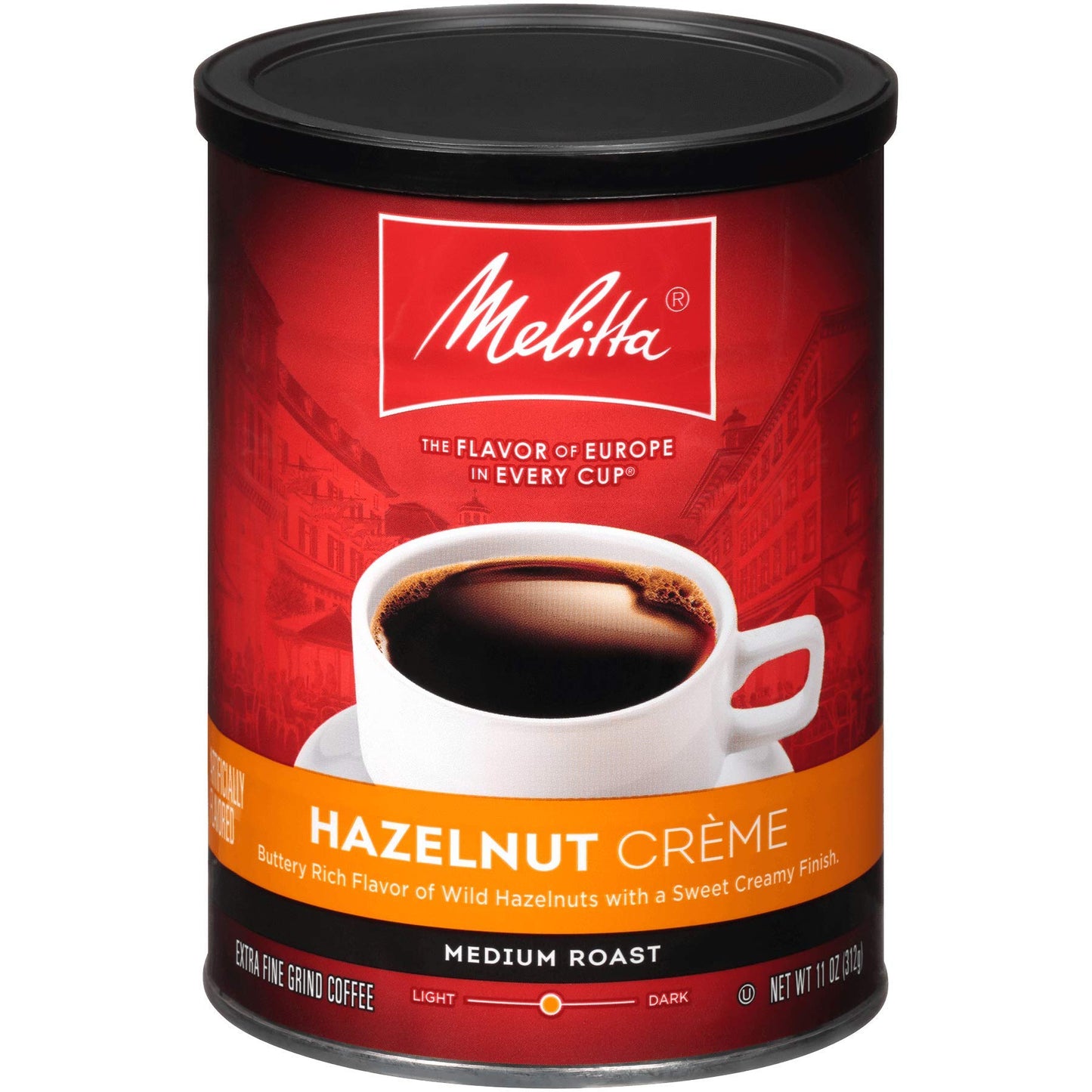 Melitta Hazelnut Crème Flavored Coffee, Medium Roast, Extra Fine Grind, 11 Ounce Can, Pack of 6