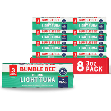 Bumble Bee Chunk Light Tuna In Water, 3 Oz Cans (8 Packs Of 3, 24 Cans Total) - Wild Caught Skipjack Tuna - 12G Protein Per Serving - Msc Certified Sustainable Seafood, Non-Gmo, Gluten Free, Kosher
