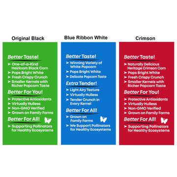 Black Jewell Gourmet Popcorn Kernels, Variety Pack With Original Black, Blue Ribbon White, And Crimson (Pack Of 3)