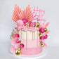 29 Pcs Flower Boho Cake Topper Balls Cake Decorations With Hot Pink And Gold Balls Palm Leaves Artificial Plants For Wedding Bab