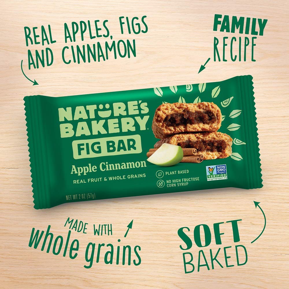 Natures Bakery Whole Wheat Fig Bars, Apple Cinnamon, Real Fruit, Vegan, Non-GMO, Snack Bar, 1 Box With 12 Twin Packs (12 Twin P