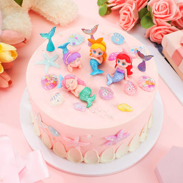 24 Pcs Mermaid Tail Cake Topper Star Conch Cake Cupcake Toppers Sea Creatures Beach Cake Decorations Pastel Under The Sea Cake D