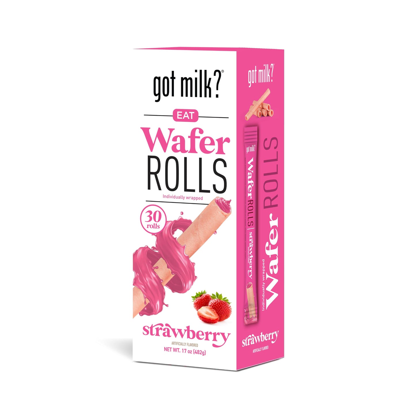 Got Milk? Wafer Rolls, Strawberry, Individually Wrapped, 17 oz, 30 Rolls, Retail Pack