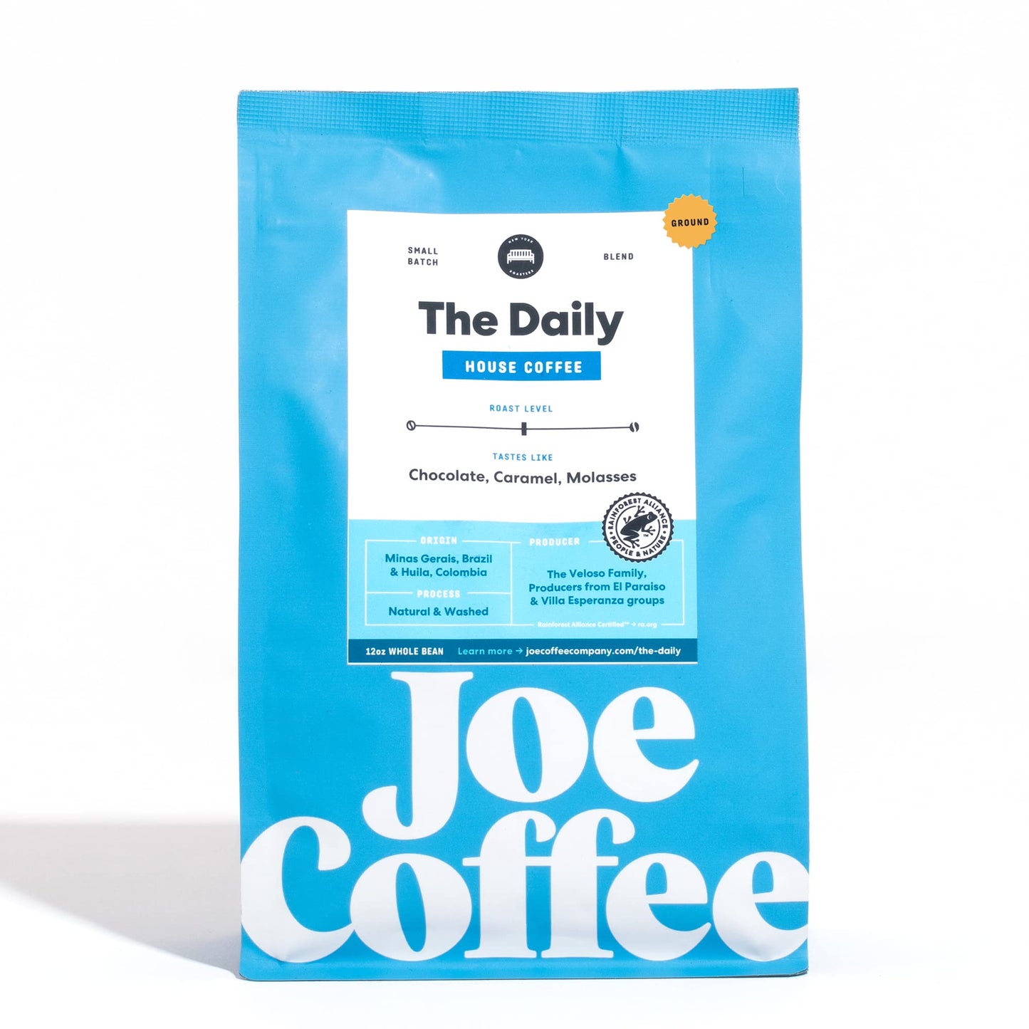 Joe Coffee Company (Nyc Roaster), The Daily Ground Coffee, 12 Oz Bag, Rfa Certified, Kosher, Climate Friendly, Specialty Coffee