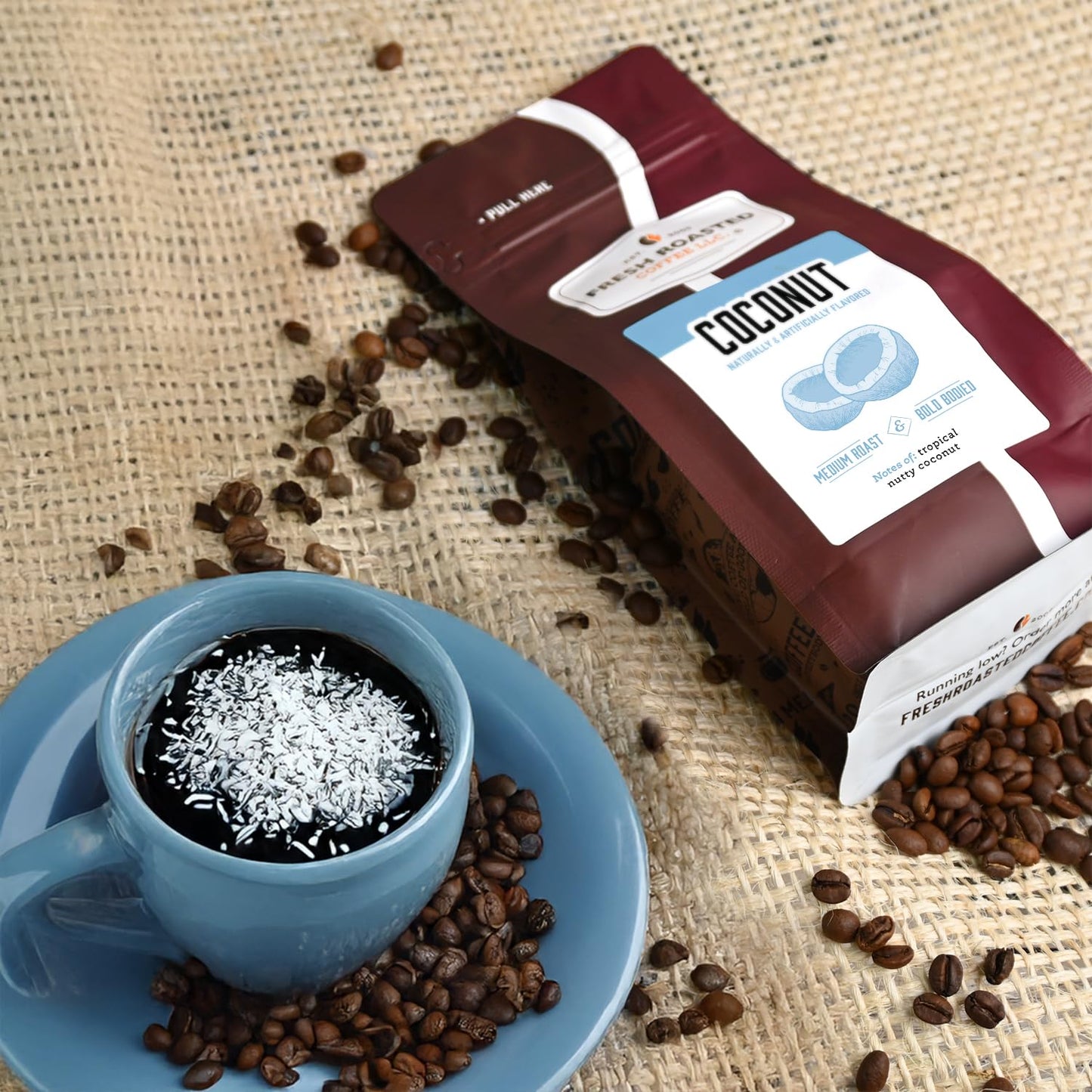 Fresh Roasted Coffee, Coconut Flavored Coffee, 12 Oz, Medium Roast, Kosher, Ground