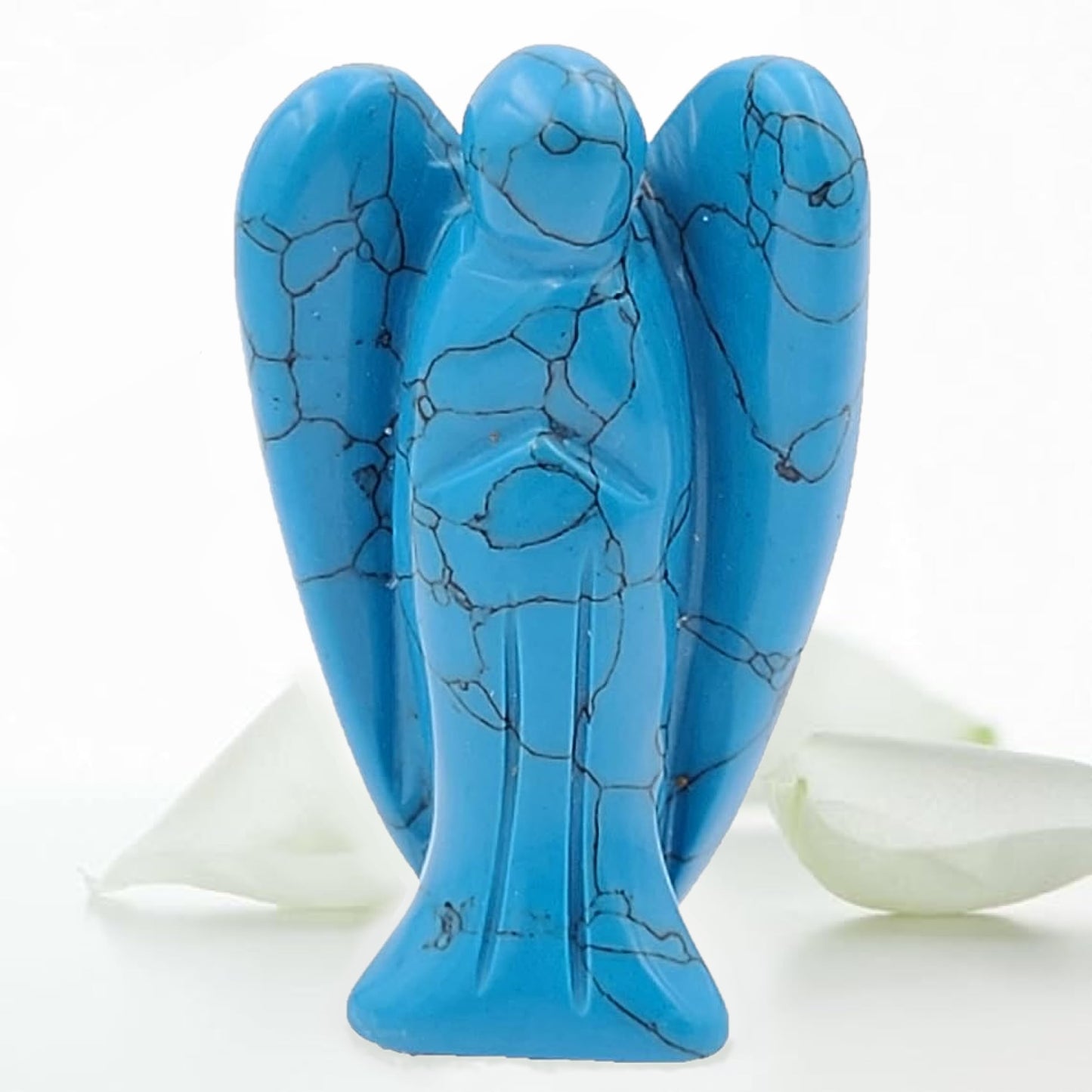 Earth Therapy Pocket Guardian Angel With Serenity Prayer Card - Blue Howlite Turquoise Natural Crystal Healing Stone Figurine - 