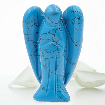 Earth Therapy Pocket Guardian Angel With Serenity Prayer Card - Blue Howlite Turquoise Natural Crystal Healing Stone Figurine - 
