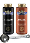 Ghirardelli Caramel and Chocolate Sauce Set of 2 Squeeze Bottles 16 Ounce with Stamped Barista Spoon