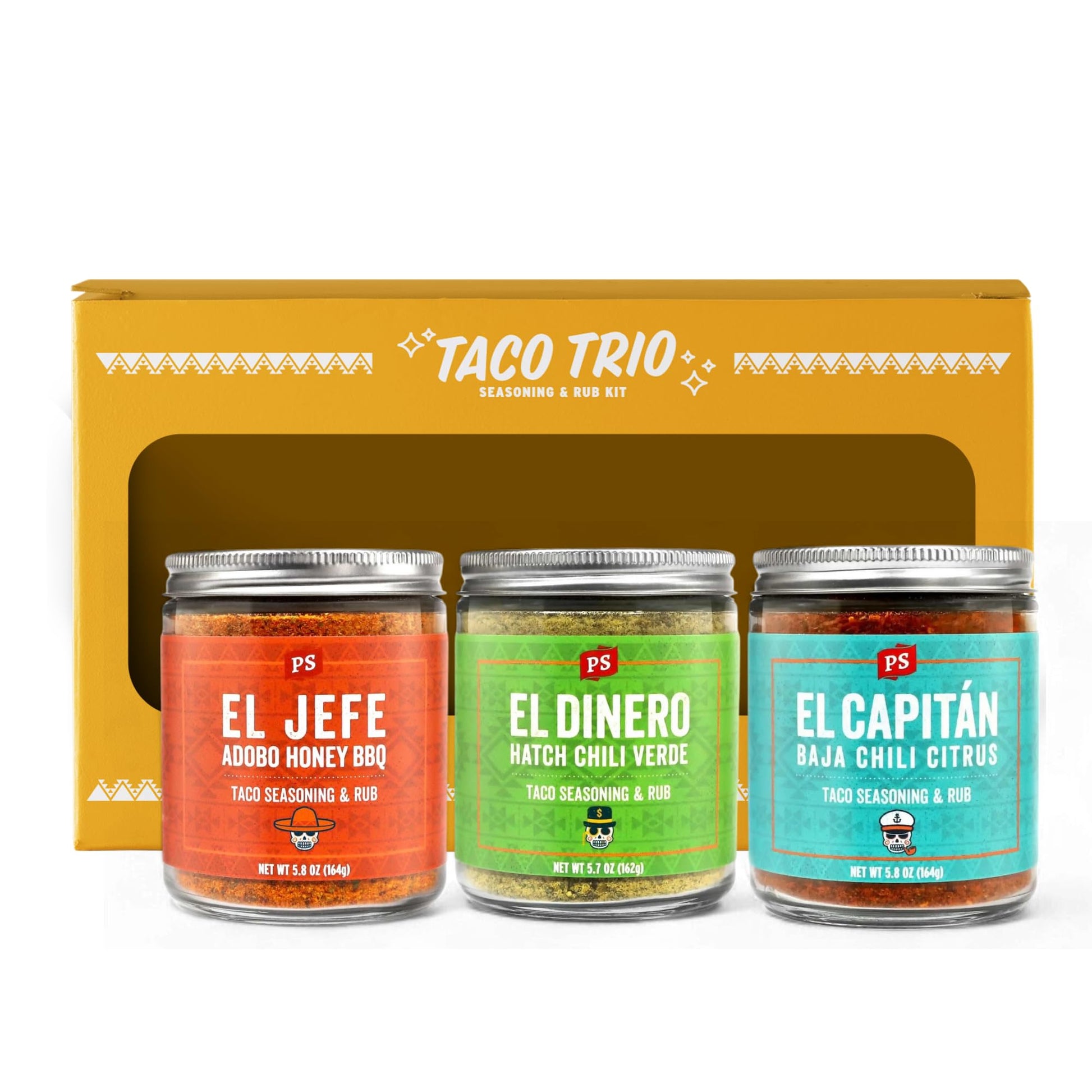 PS Seasoning Taco Box - El Jefe, El Dinero, El Capitan - Complete Taco Tuesday Seasoning Kit & BBQ Dry Rub Variety Pack - Unique