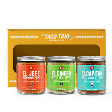 PS Seasoning Taco Box - El Jefe, El Dinero, El Capitan - Complete Taco Tuesday Seasoning Kit & BBQ Dry Rub Variety Pack - Unique