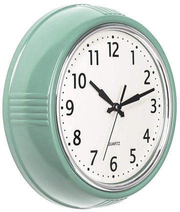 Bernhard Products Retro Wall Clock 12 Inch Seafoam Green Kitchen 50S Vintage Design Round Silent Non Ticking Battery Operated Qu