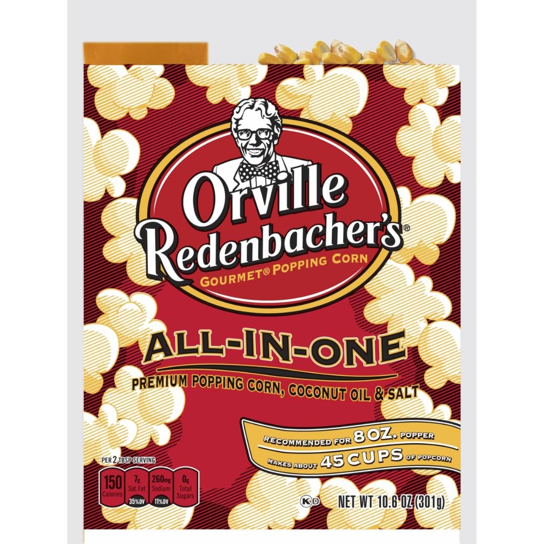 Orville Redenbachers All-In-One Popcorn Kit  with Kernels  Coconut Oil & Salt  for 8oz. Popcorn Machine  10.6oz. (Pack of 24)