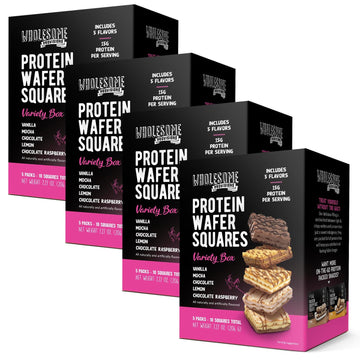 Wholesome Provisions Protein Wafer Squares Variety Pack, 15g Protein, 10 Squares, Light & Crispy, Includes Vanilla, Mocha, Chocolate, Lemon, Raspberry