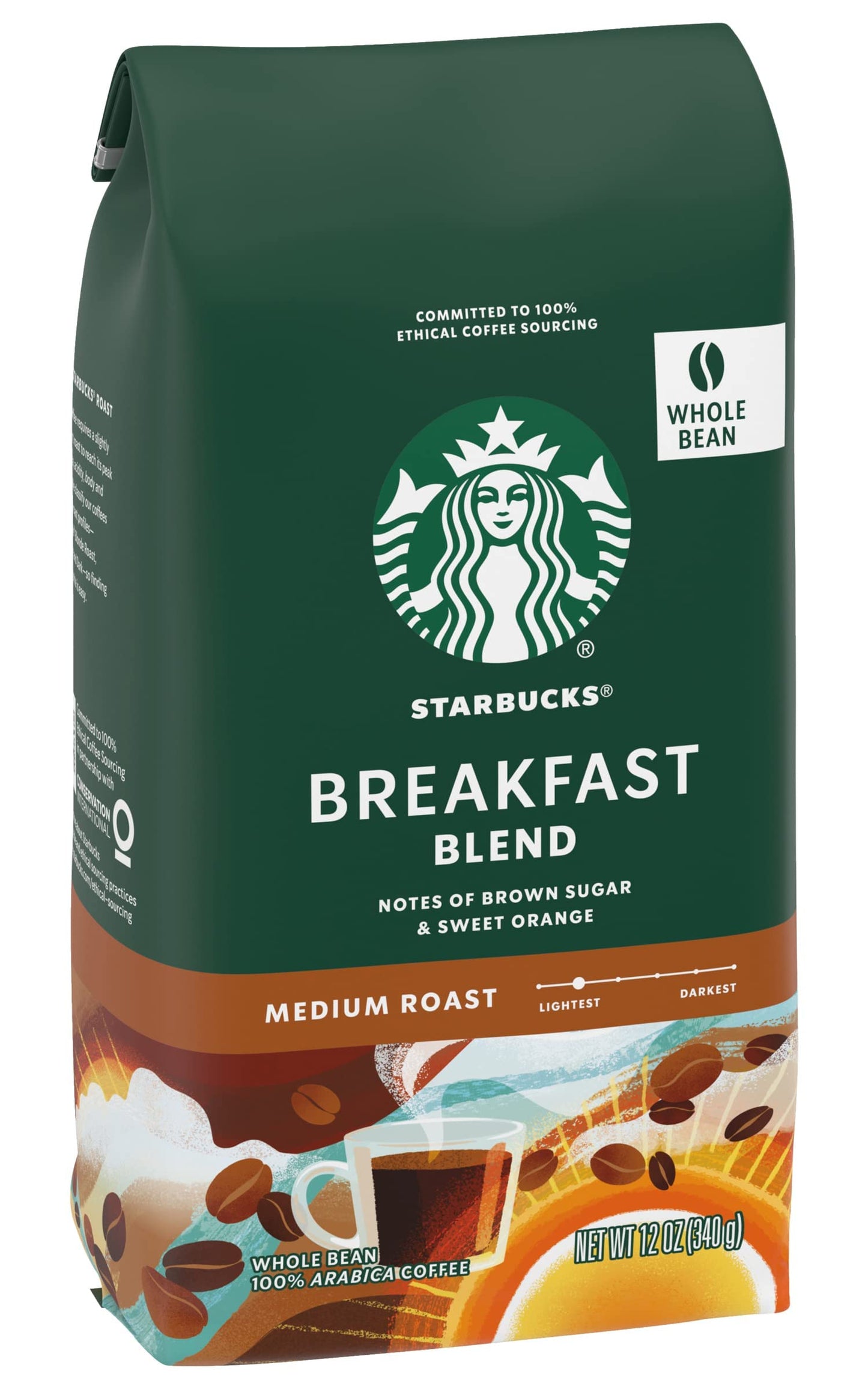 Starbucks Breakfast Blend Coffee, Whole Bean, 12 Ounce Bags, Pack of 3