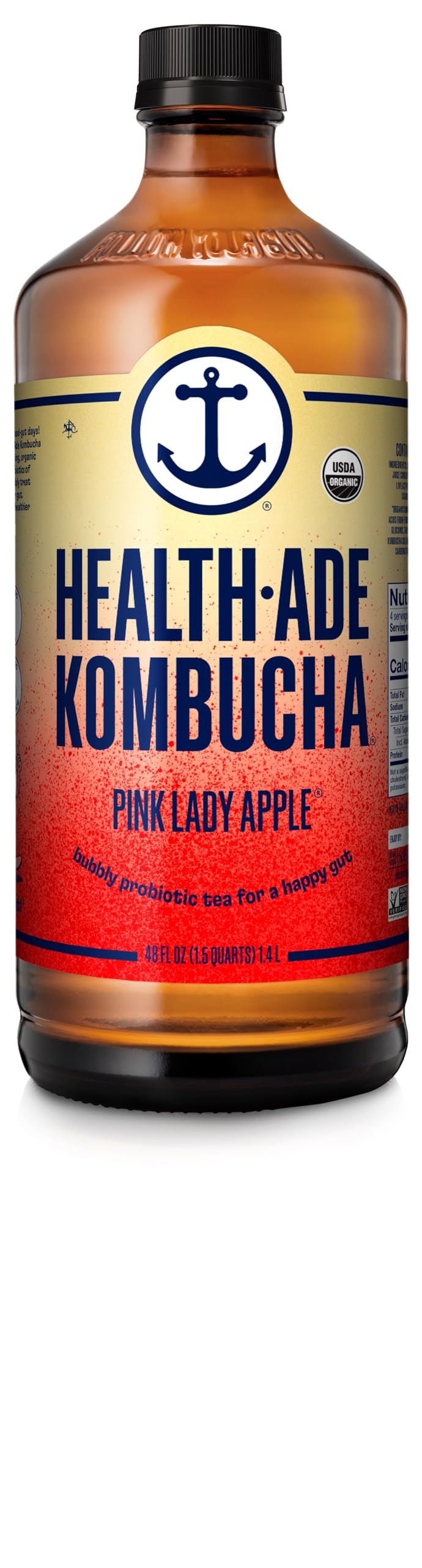 Health-Ade Pink Lady Apple Kombucha, 48 fl OZ, Red-Yellow