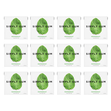 SIMPLY Gum Peppermint, Plastic-Free Natural Chewing Gum, 12 Pack (180 Pieces) | Vegan, Kosher, Non GMO, Aspartame Free and Sorbi