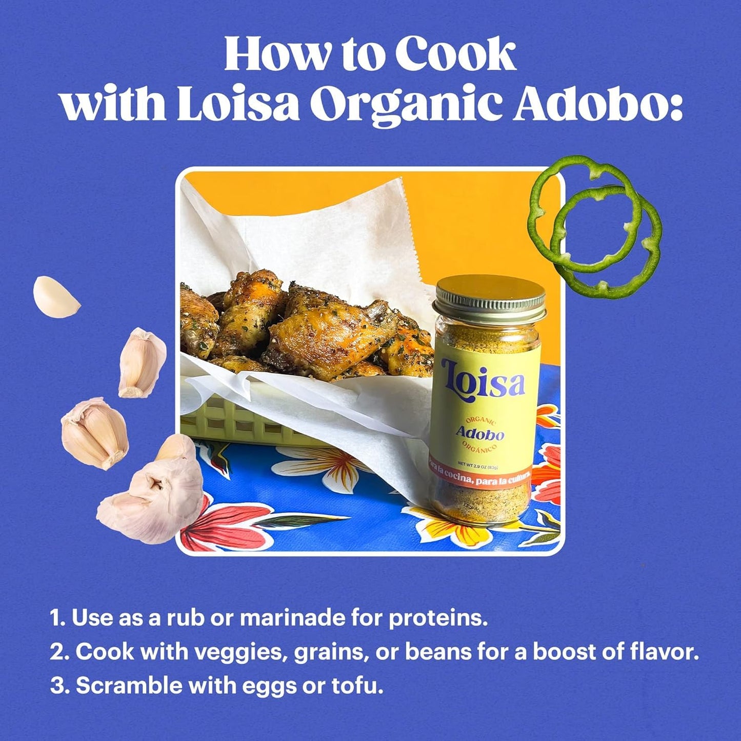 Loisa Seasoning, Usda Organic, Non-Gmo, No-Msg, No Preservatives, No Artificial Coloring, No Artificial Flavors, 2.9Oz (Adobo 2