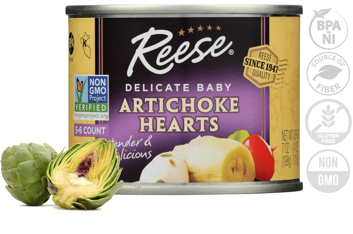 Reese Delicate Baby Artichoke Hearts Non GMO, 7 Ounce (Pack of 12)