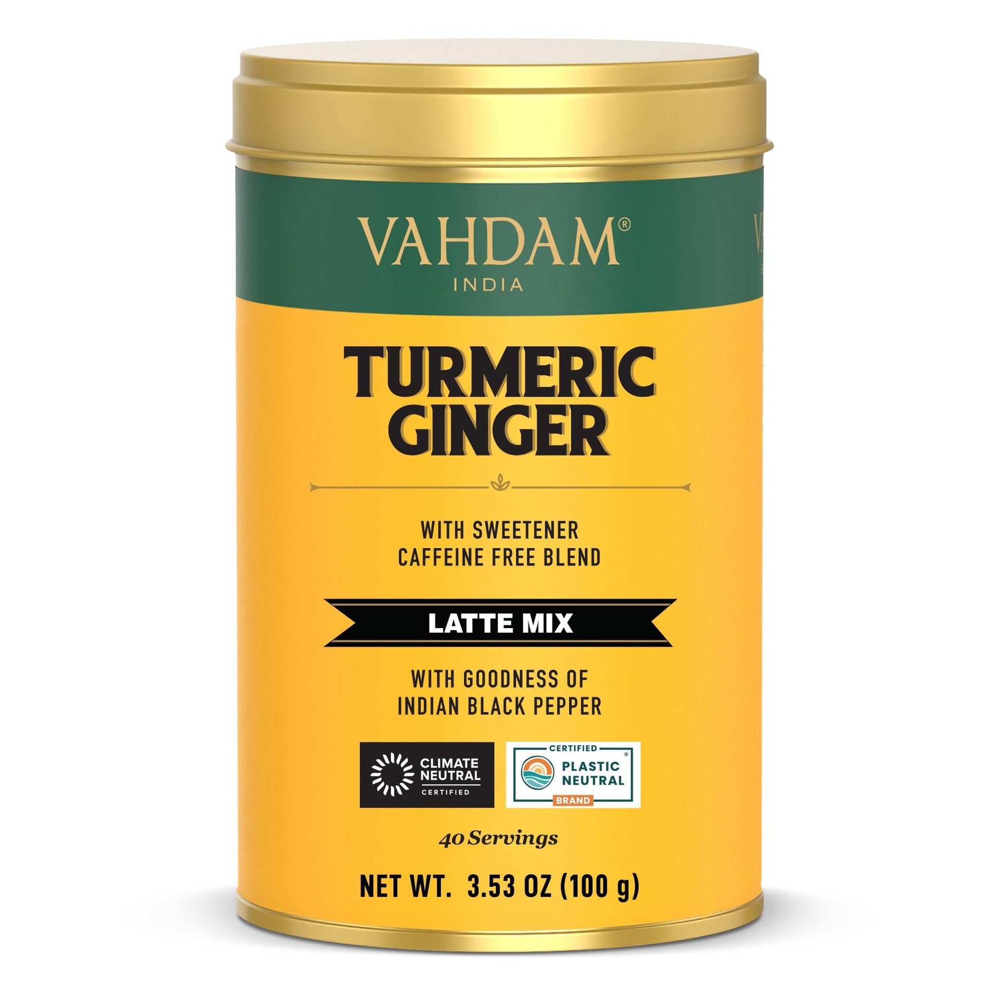 Vahdam, Golden Milk Powder/Turmeric Ginger Latte Mix (100G, 40 Cups) Caffeine-Free | Powerful Curcumin, Turmeric Powder & Ginger | Brew Hot/Iced Tea