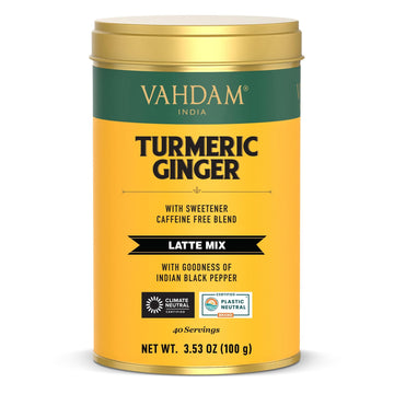 Vahdam, Golden Milk Powder/Turmeric Ginger Latte Mix (100G, 40 Cups) Caffeine-Free | Powerful Curcumin, Turmeric Powder & Ginger | Brew Hot/Iced Tea