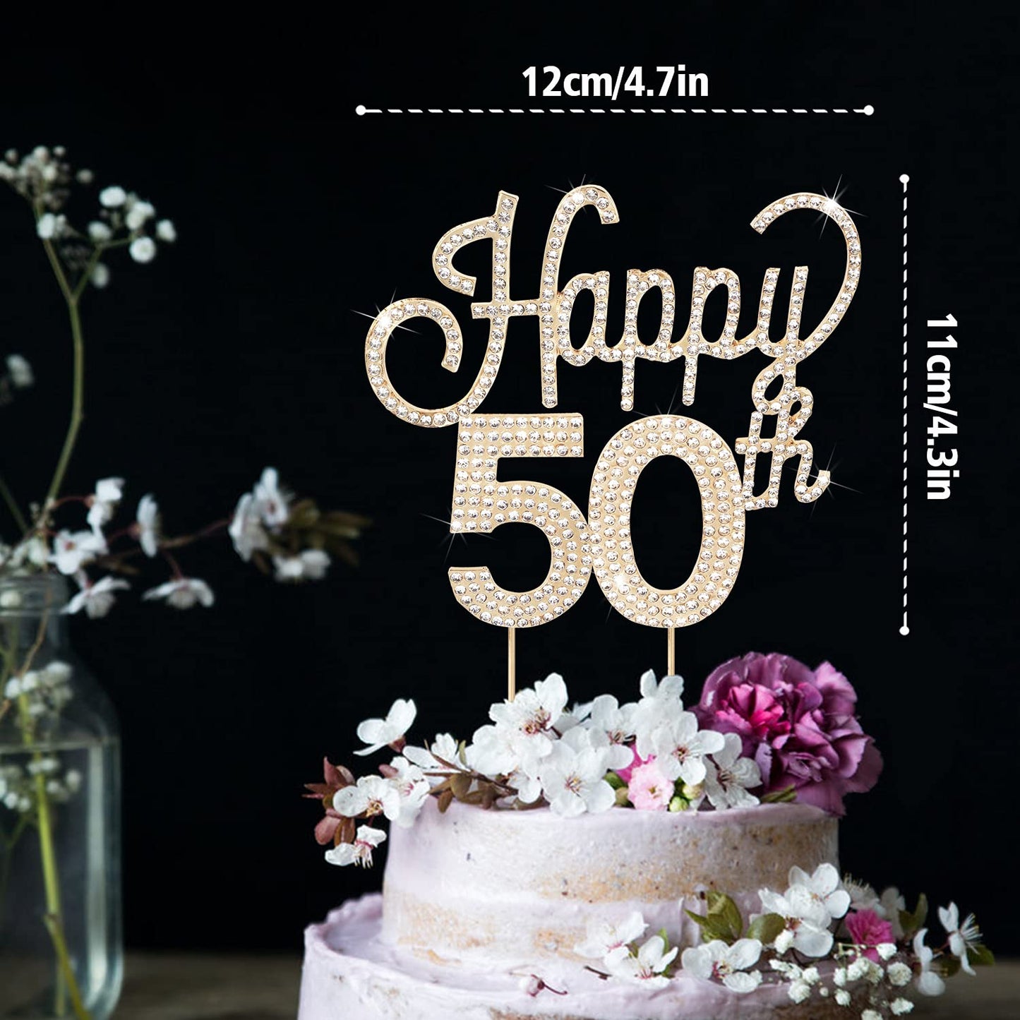 Lingteer Happy 50Th Birthday Gold Rhinestone Cake Topper - Cheers To 50Th Birthday Fifty Years Old Anniversary Party Cake Center