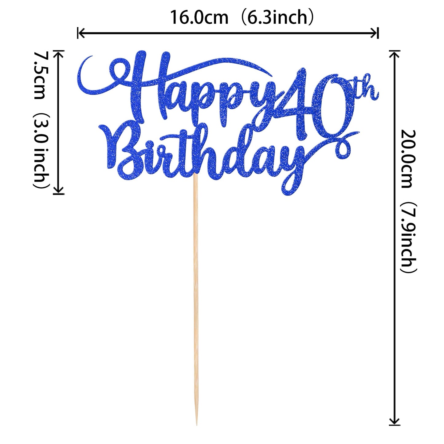 Rssta i Happy 40th Birthday Cake Topper, Glitter Number 40, Paper Decoration, Deep Blue, Model XM223