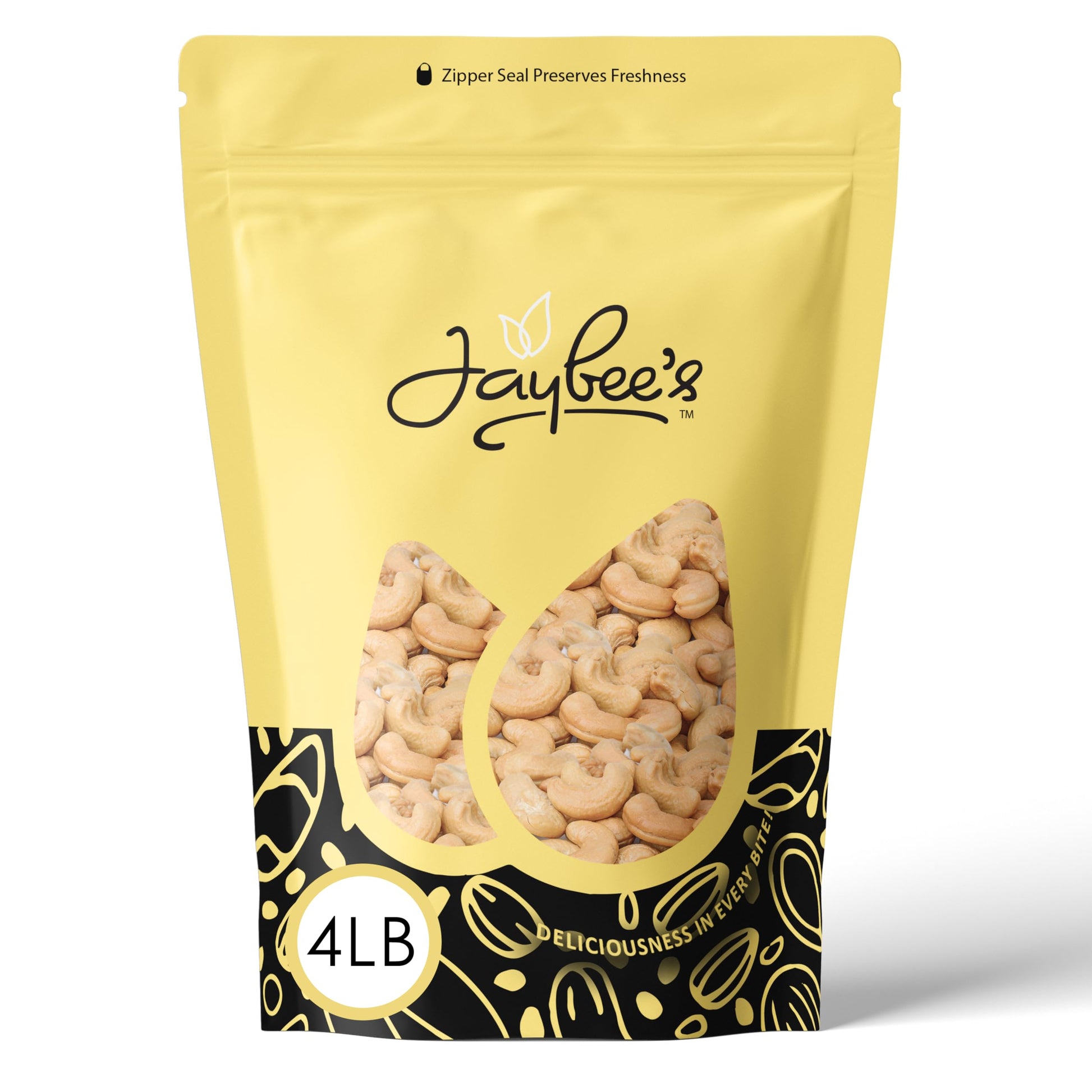 Roasted Unsalted Cashews 4 Pounds - Premium Whole Cashews, Bulk Resealable Bag | Healthy Snack, Keto, Vegan, High Protein | Perf