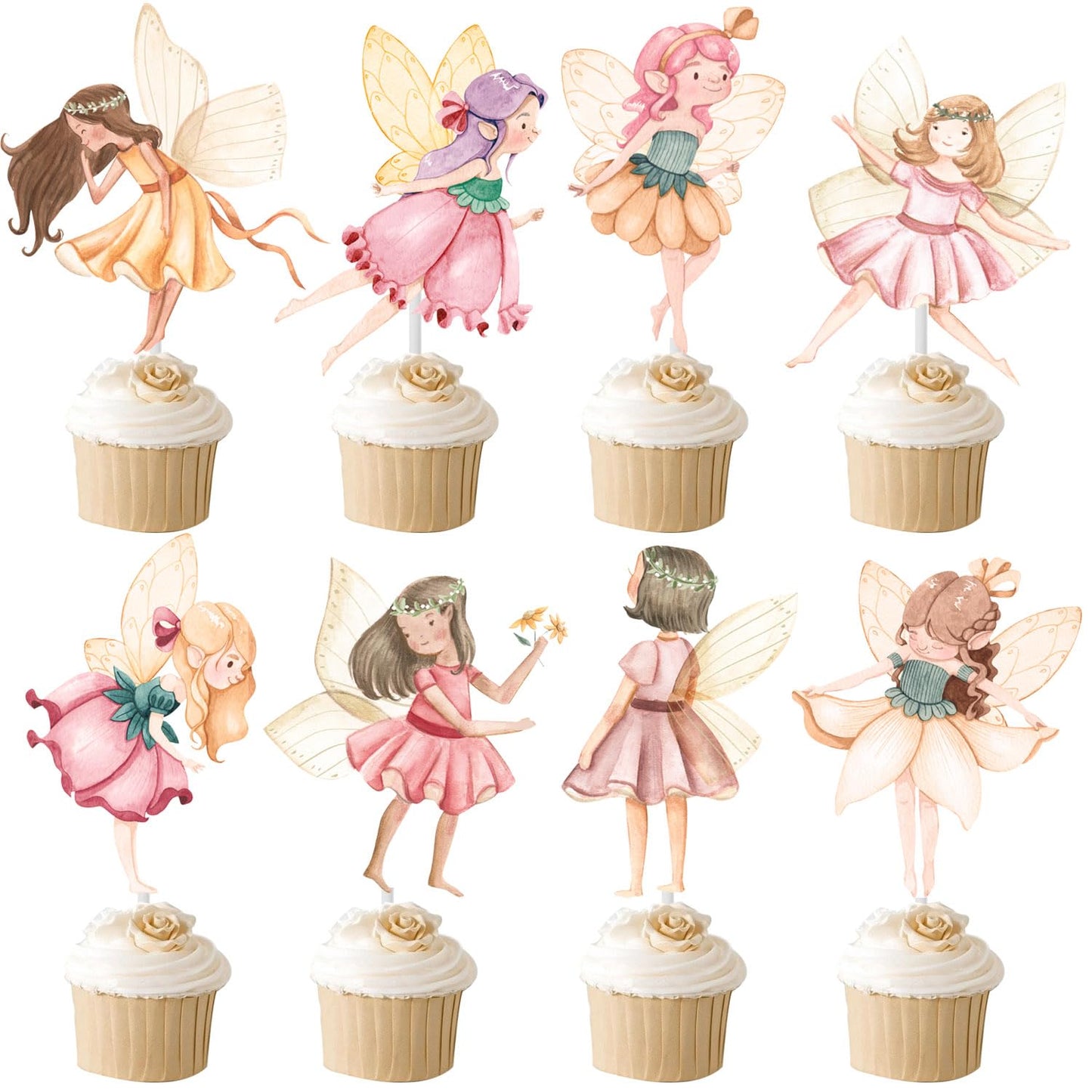 Fairy Cupcake Toppers Flower Fairy Party Cupcake Toppers 24Pcs Fairies Party Cake Picks Garden Birthday Party Decorations for El